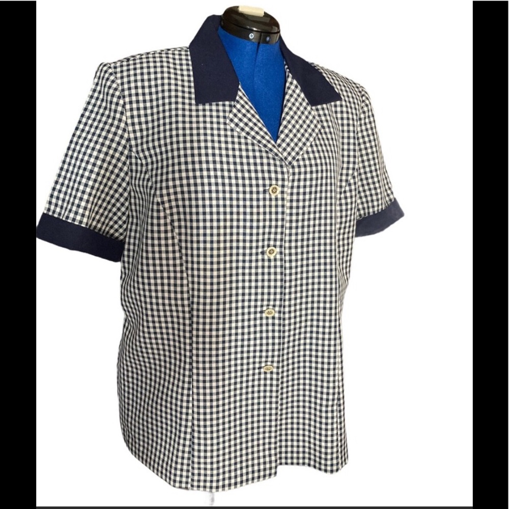 Elizabeth Williams Vintage Blouse Top Button Up Size XL Checkered Workwear